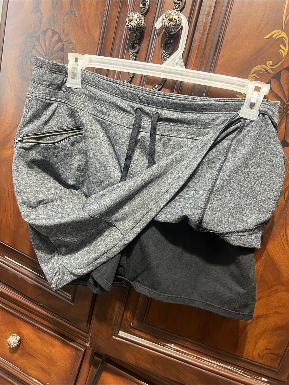Tangerine Gray Drawstring Active Skort with Zip Pockets